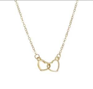 Gold Plated Brass Interlocking Double Open Hearts Pendant Necklace